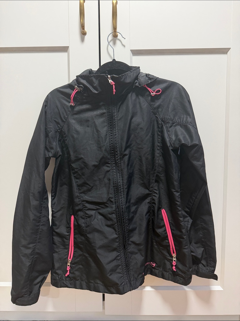 Black Women's Lightweight Hooded RainJacket with Pink Accents